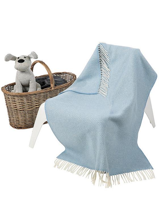 aran cashmere Wool Cashmere Baby Throw - Blue Herringbone