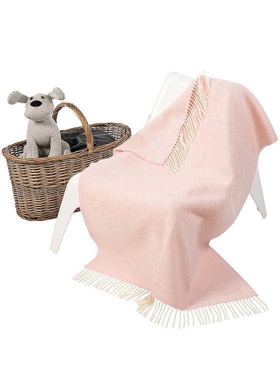 aran cashmere Wool Cashmere Baby Throw - Pink Herringbone