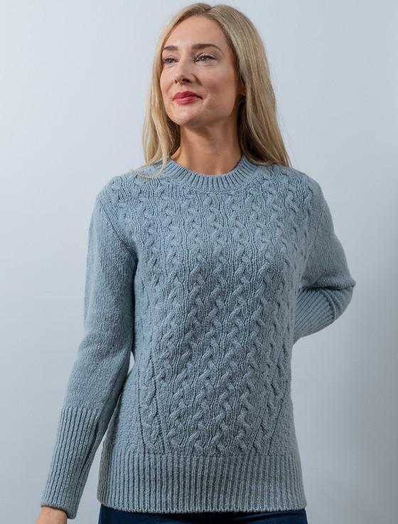 aran cashmere Wool Cashmere Cable Round Neck Sweater‎