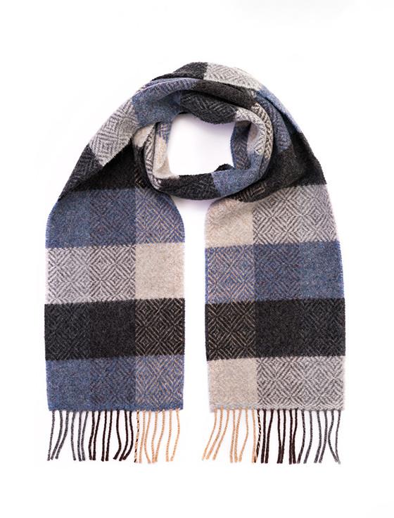Aran Cashmere Wool & Cashmere Scarf - Silver Denim & Charcoal