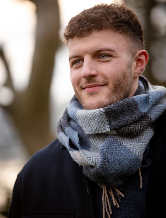 aran cashmere Wool & Cashmere Scarf - Silver Denim & Charcoal