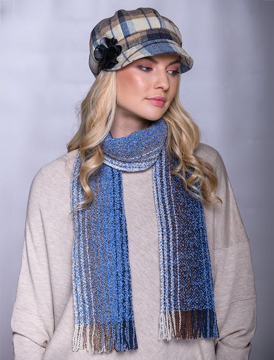 Aran Cashmere Wool Cashmere Skellig Scarf - Cream & Blue