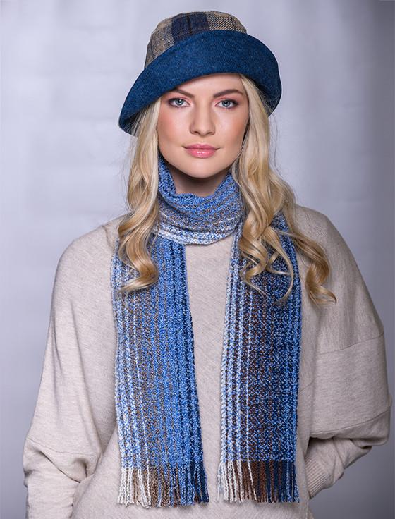 Aran Cashmere Wool Cashmere Skellig Scarf - Cream & Blue