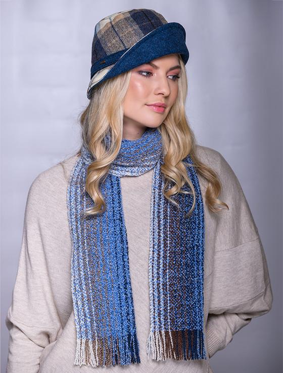 Aran Cashmere Wool Cashmere Skellig Scarf - Cream & Blue