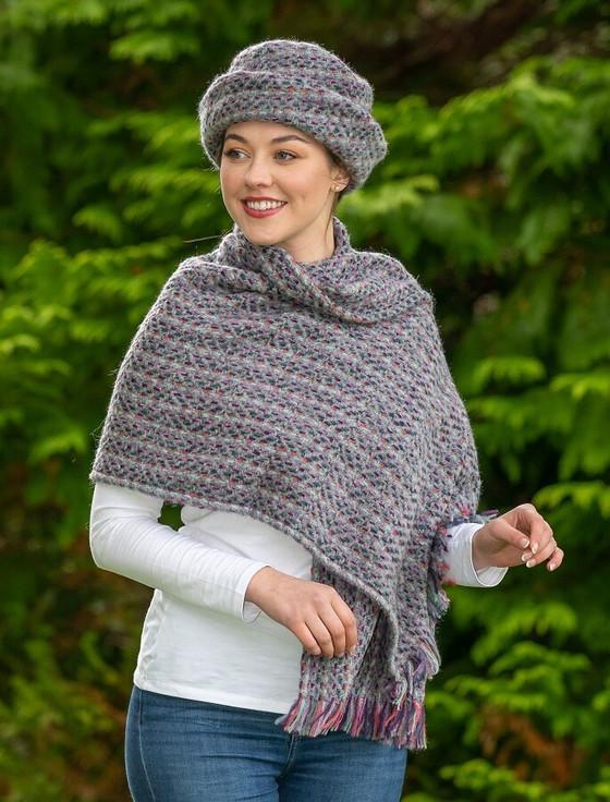 aran cashmere Wool Country Stole - Connemara Light Grey