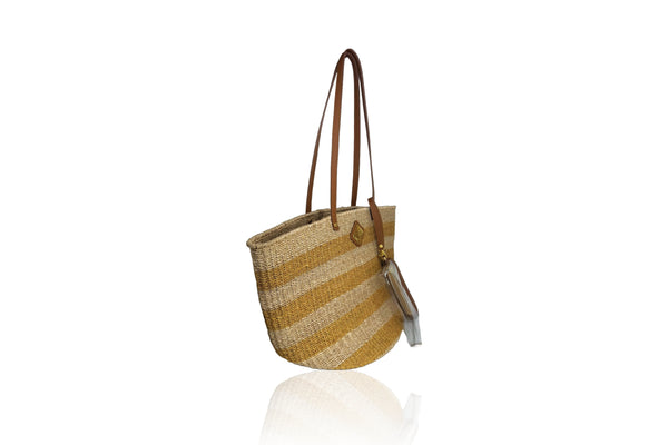 Aranáz Carrie City Natural And Mustard Stripes With Mocha Leather