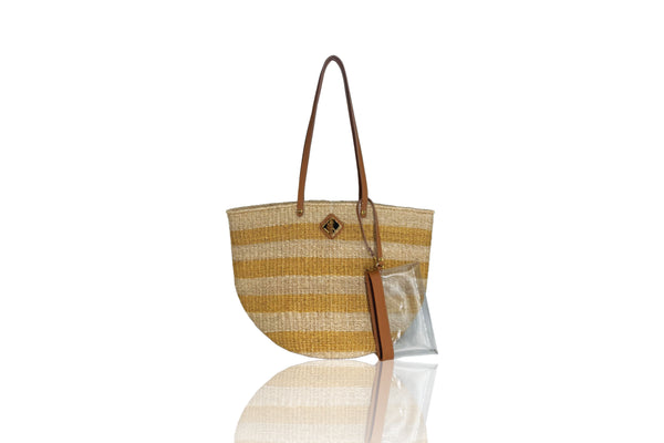 aranáz Carrie City Natural and Mustard Stripes with Mocha Leather