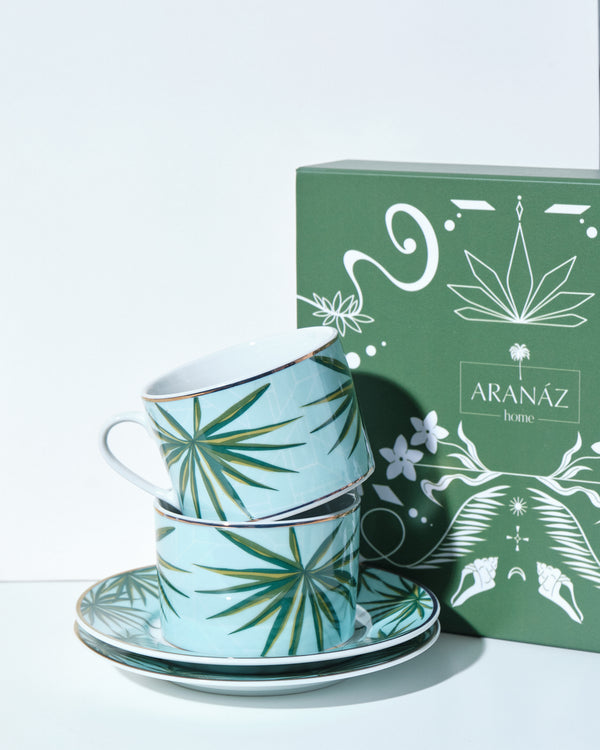 Aranáz Solihiya Anahaw Cup And Saucer (Seafoam Blue And Green)