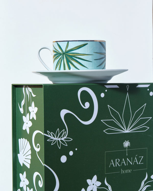 Aranáz Solihiya Anahaw Cup And Saucer (Seafoam Blue And Green)