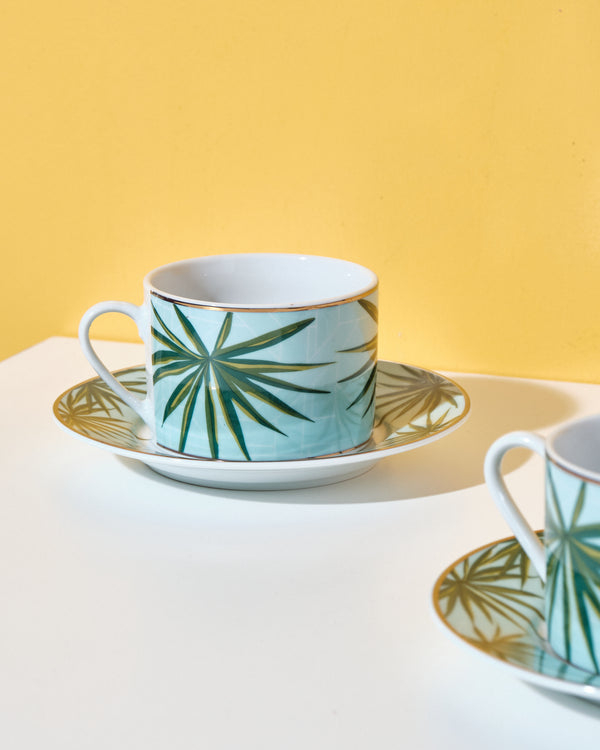 aranáz Solihiya Anahaw Cup and Saucer (Seafoam Blue and Green)