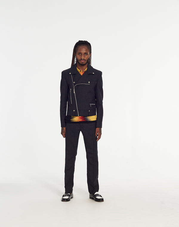 Armand Basi Biker Jacket In Pinstripe Fabric Outerwear By Armand Basi