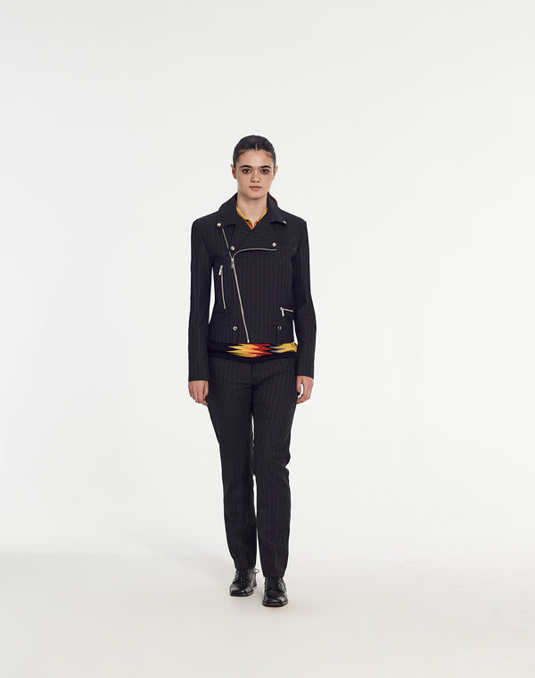 Armand Basi Biker Jacket In Pinstripe Fabric Outerwear By Armand Basi
