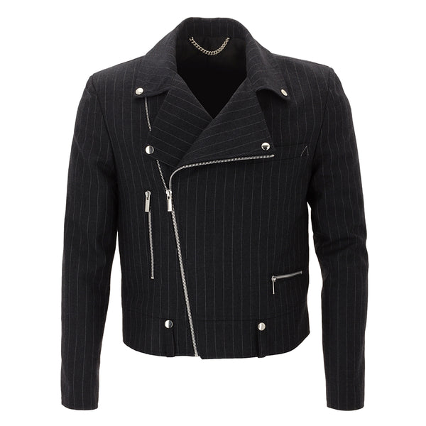 armand basi Biker Jacket in Pinstripe Fabric Outerwear by Armand Basi