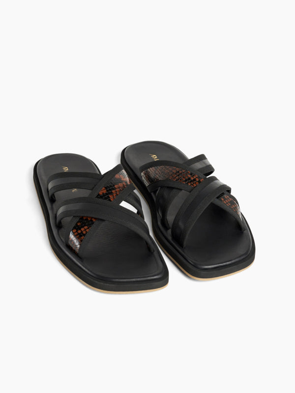 Armando Cabral ARABIA V Slides In Noir/Cuoio