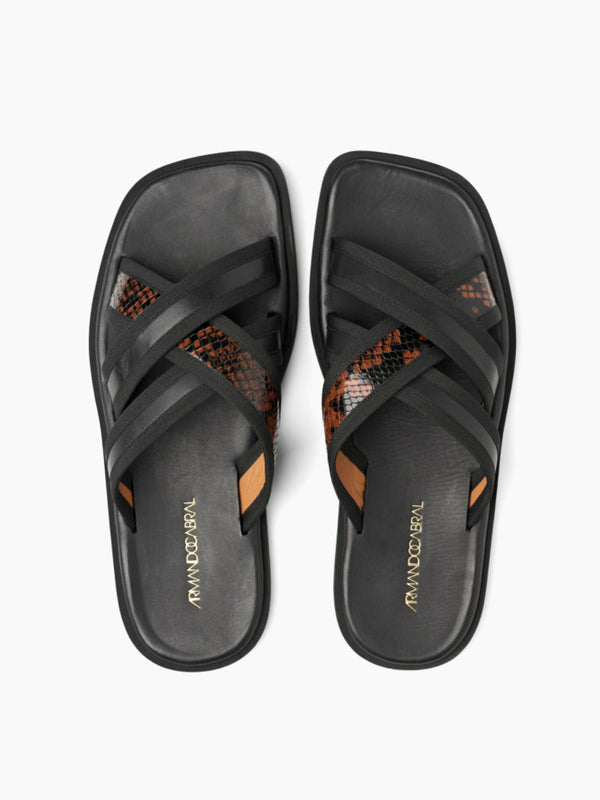 Armando Cabral ARABIA V Slides In Noir/Cuoio