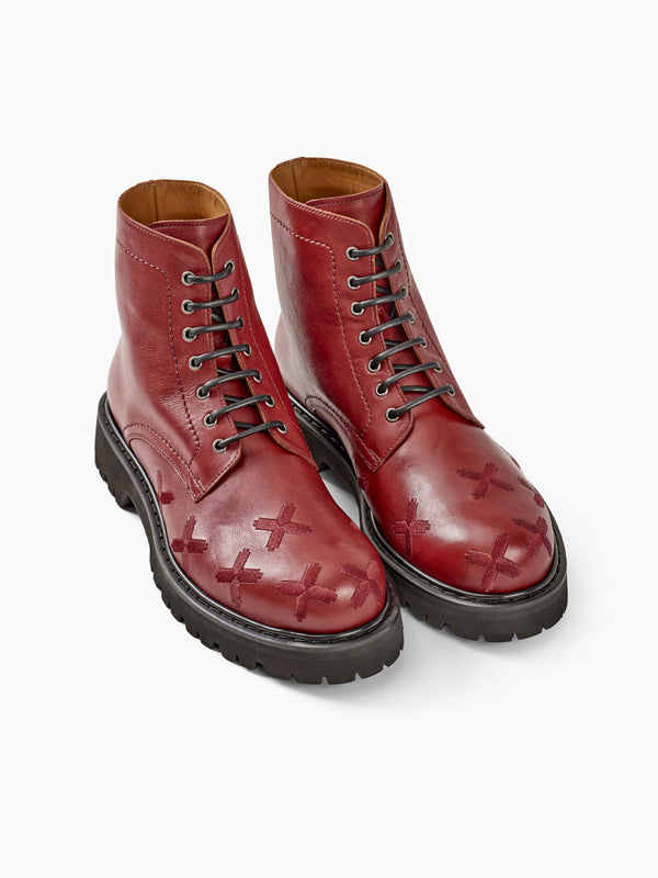 Armando Cabral GEBA Lace-up Lug Boot In Vermelho