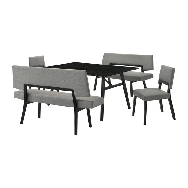 Armen Living Channell 5 Piece Wood Dining Table Set With Benches