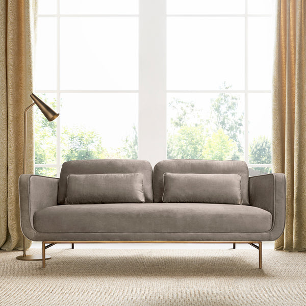 armen living Lilou 77" Fabric Sofa with Antique Brass Metal Legs