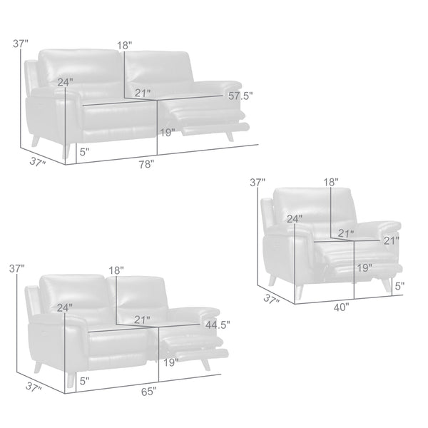 Armen Living Lizette Leather Power Recliner 3 Piece Living Room Set With USB