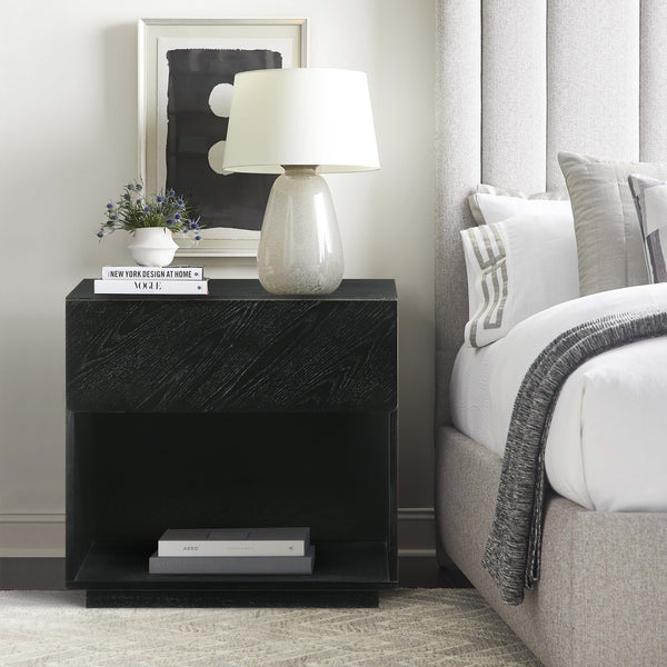 armen living Petra 1 Drawer Wood Nightstand in Black Finish