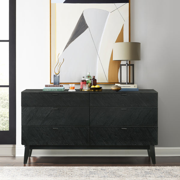 armen living Petra 6 Drawer Wood Dresser in Black Finish