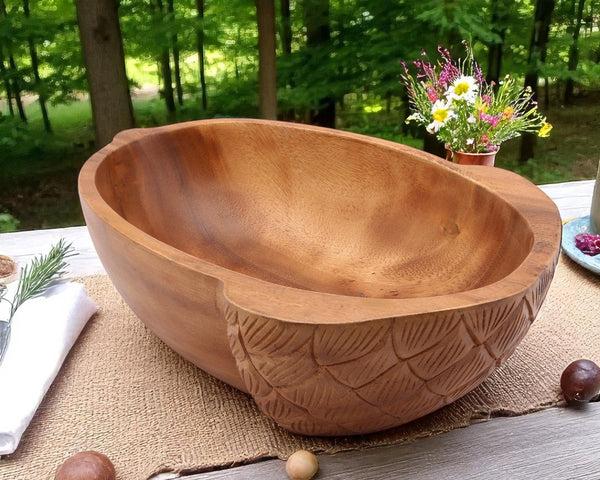 Arthur Court Acorn Shape Acacia Wood Salad Bowl Large