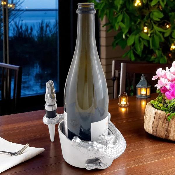 Arthur Court Alligator Wine Coaster And Stopper Set
