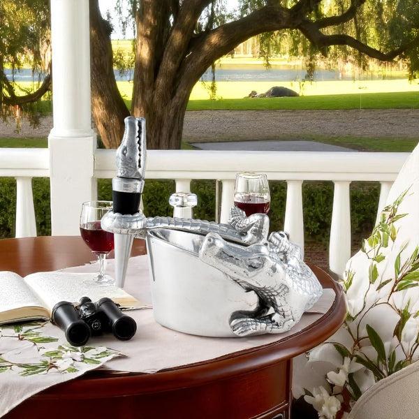 Arthur Court Alligator Wine Coaster And Stopper Set