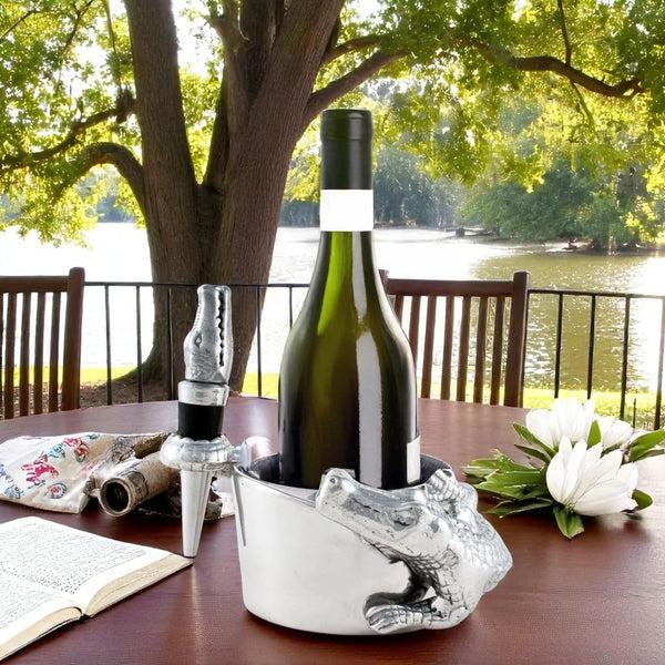 Arthur Court Alligator Wine Coaster And Stopper Set