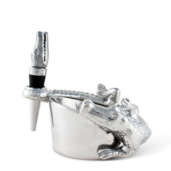 arthur court Alligator Wine Coaster and Stopper Set