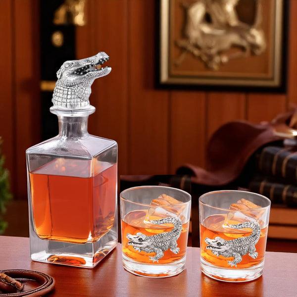 Arthur Court Alligator Decanter Set With Glasses