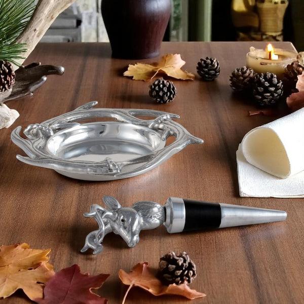 Arthur Court Antler Wine Coaster And Stopper Set