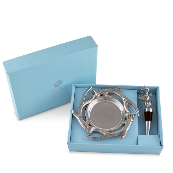 Arthur Court Antler Wine Coaster And Stopper Set