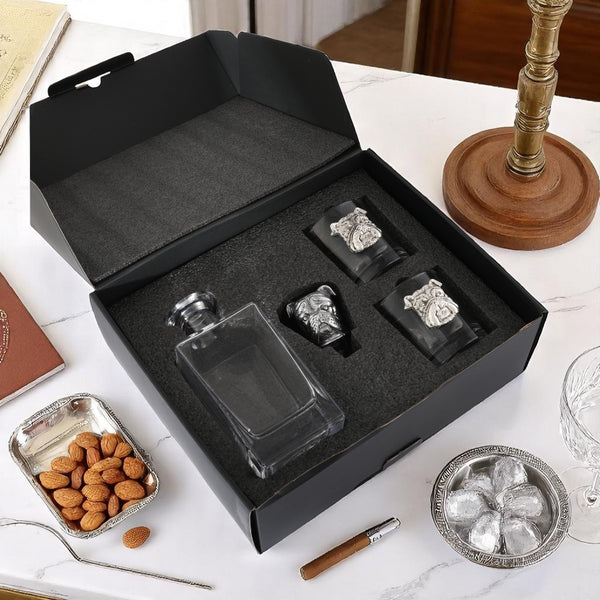 Arthur Court Bulldog Decanter Set With Glasses