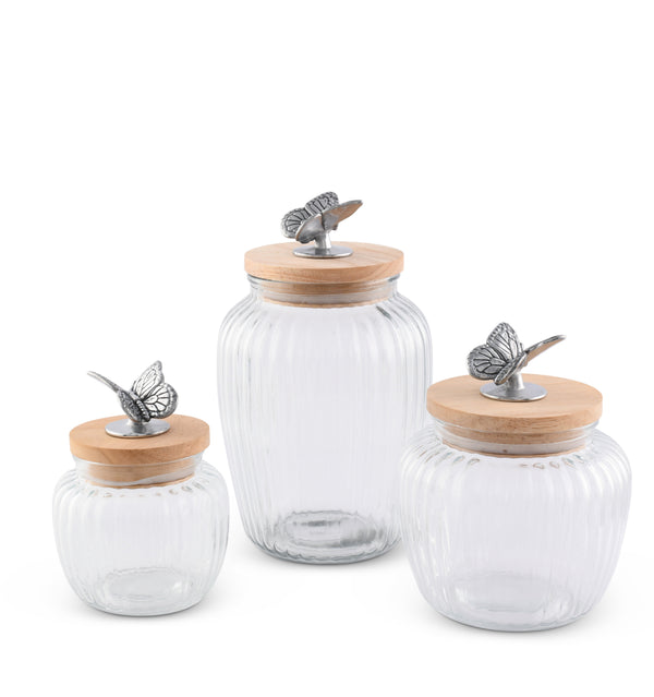 Arthur Court Butterfly Knob Glass Canisters
