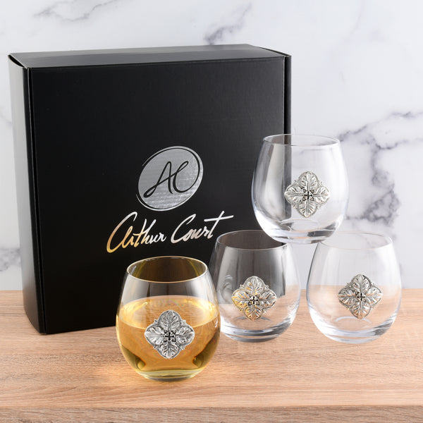 Arthur Court Concho Stemless Wine Glasses - Set Of 4