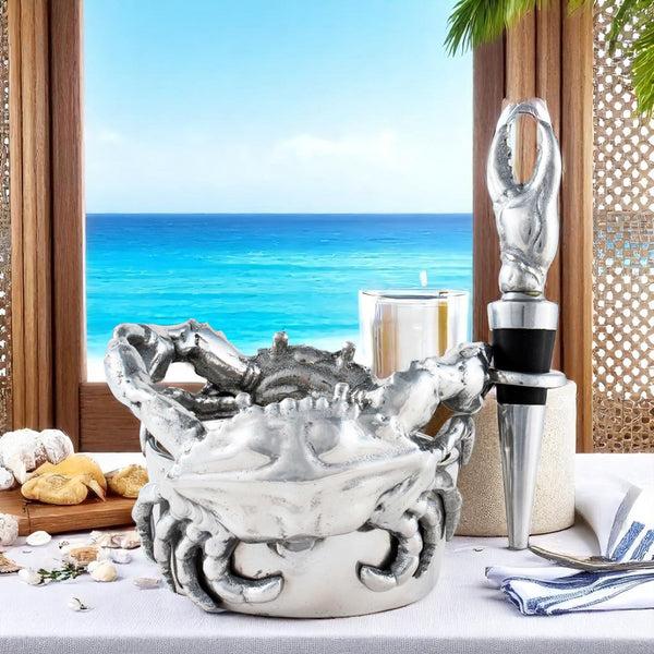 Arthur Court Crab Wine Caddy And Stopper Set