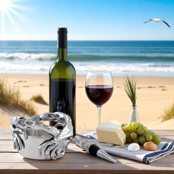 Arthur Court Crab Wine Caddy And Stopper Set