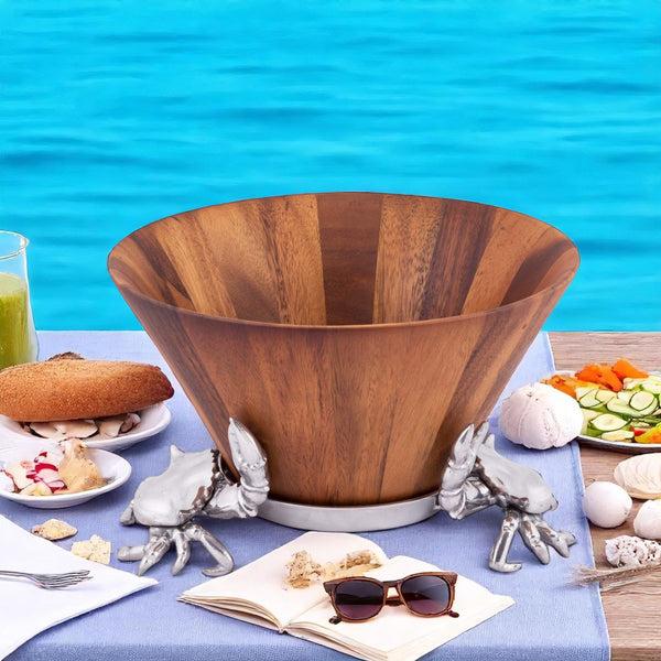 Arthur Court Crab Wood Tall Salad Bowl