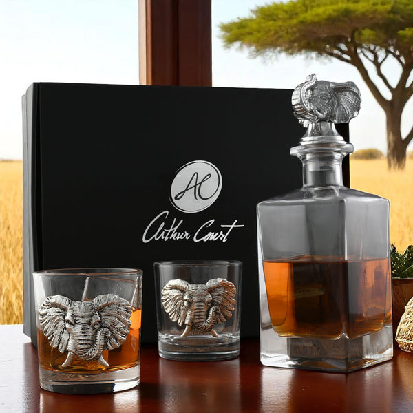 Arthur Court Elephant Decanter Set With Glasses