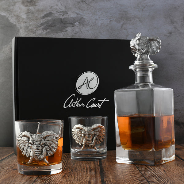 Arthur Court Elephant Decanter Set With Glasses