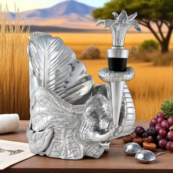 Arthur Court Elephant Wine Coaster And Stopper Set
