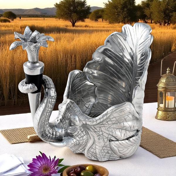 Arthur Court Elephant Wine Coaster And Stopper Set