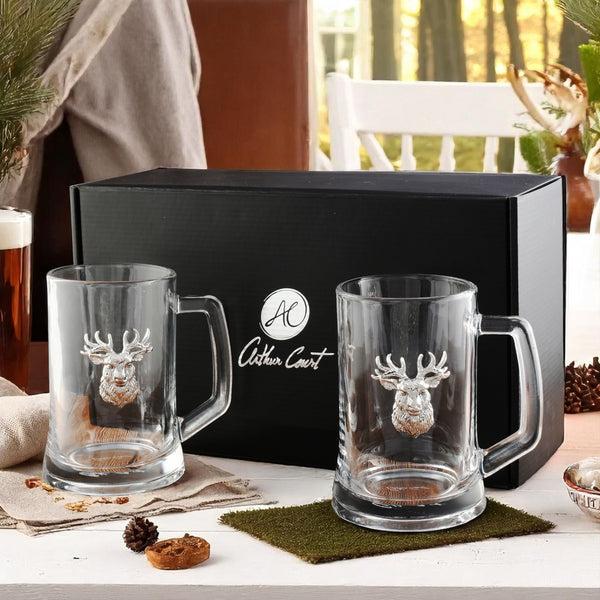 Arthur Court Elk Head Beer Mugs - Set Of 2