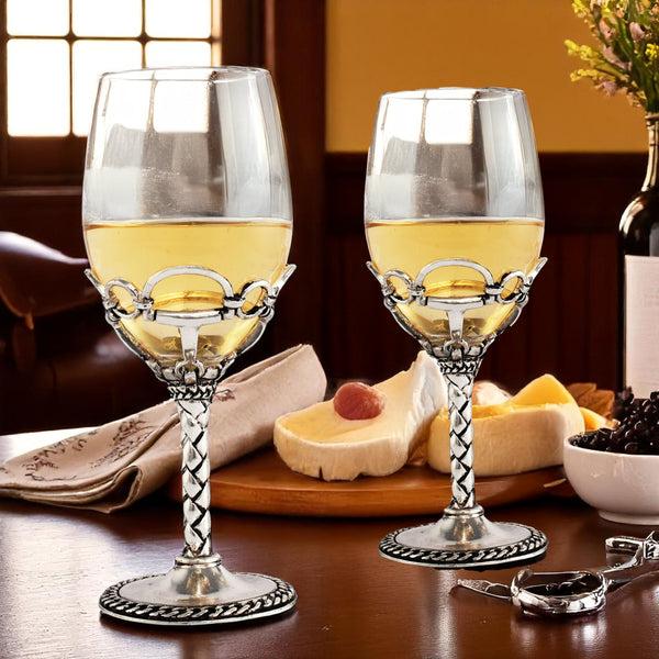 Arthur Court Equestrian Pair Of Wine Glasses