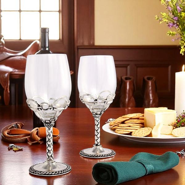 Arthur Court Equestrian Pair Of Wine Glasses