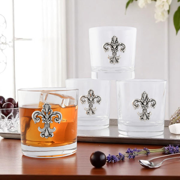 Arthur Court Fleur-de-Lis Bar Glasses Set Of 4