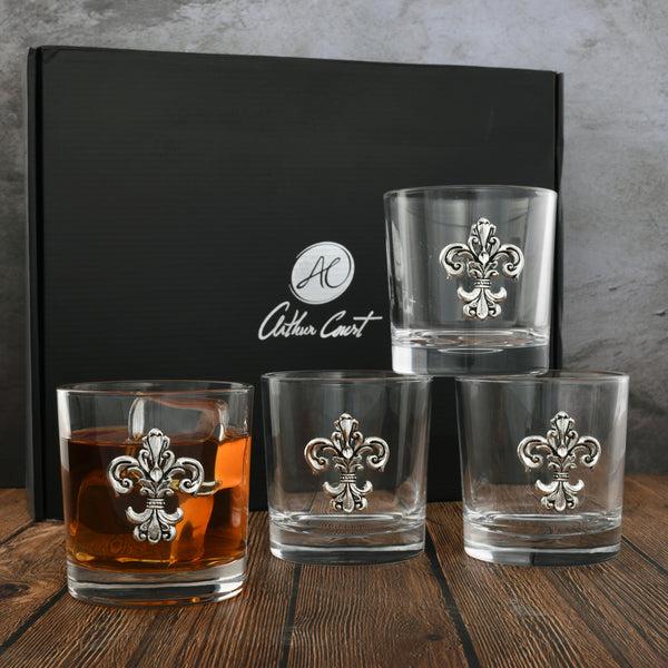 Arthur Court Fleur-de-Lis Bar Glasses Set Of 4