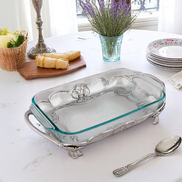 Arthur Court Fleur-De-Lis Pyrex Holder 3qt