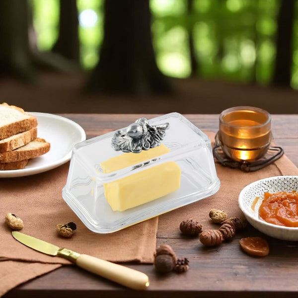 Arthur Court Glass Butter Dish - Acorn